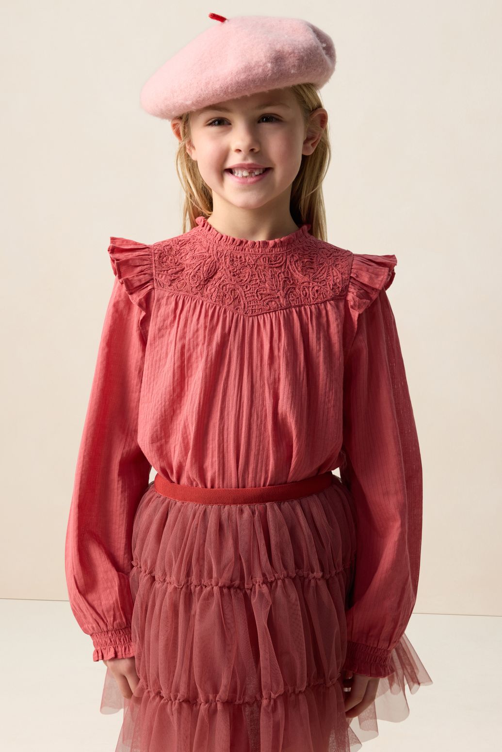 Blouse avec volants - rouge