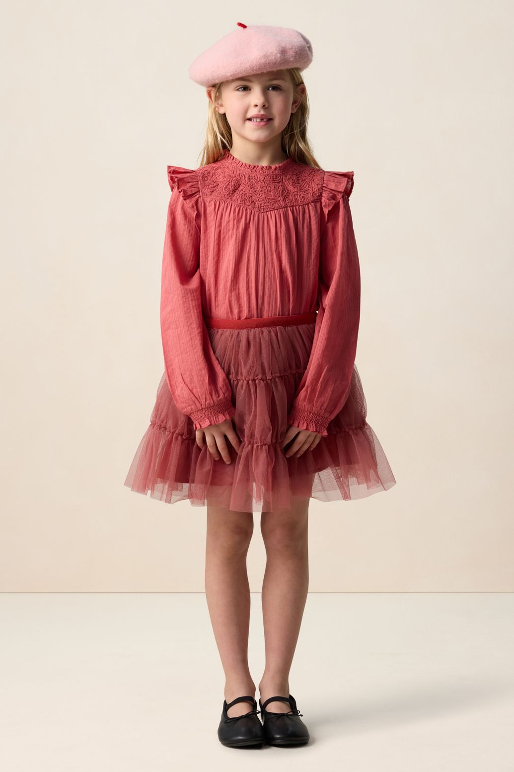 Rode blouse met ruffles