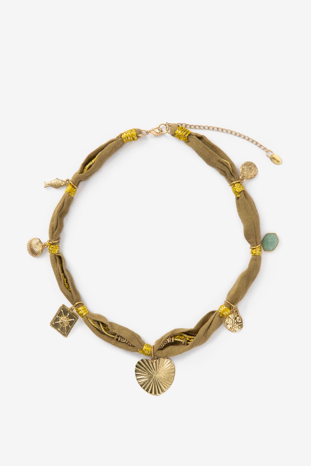 Donkergroene cord ketting met bedels