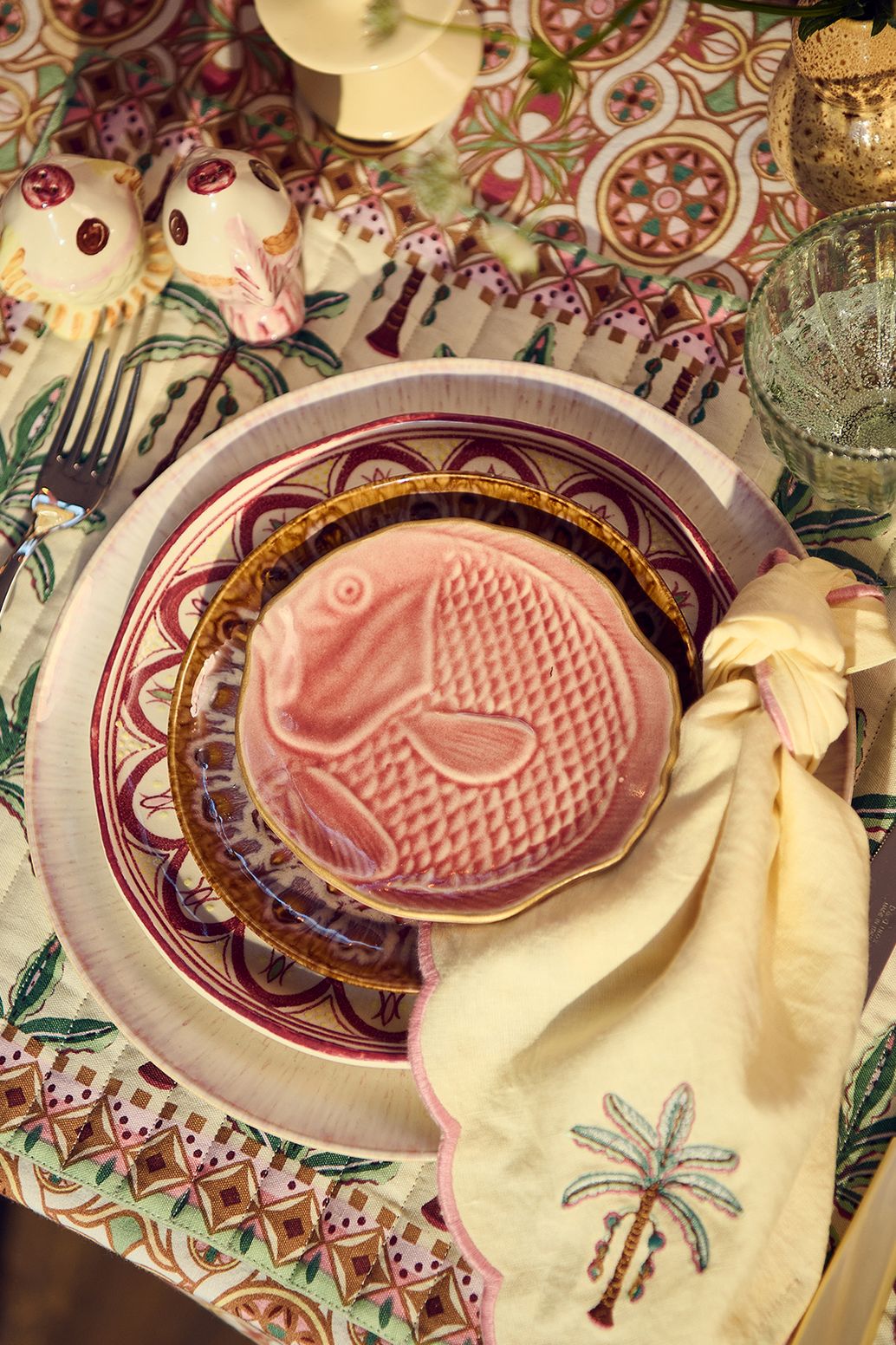 2er-Set Servietten mit Palme - hellgelb