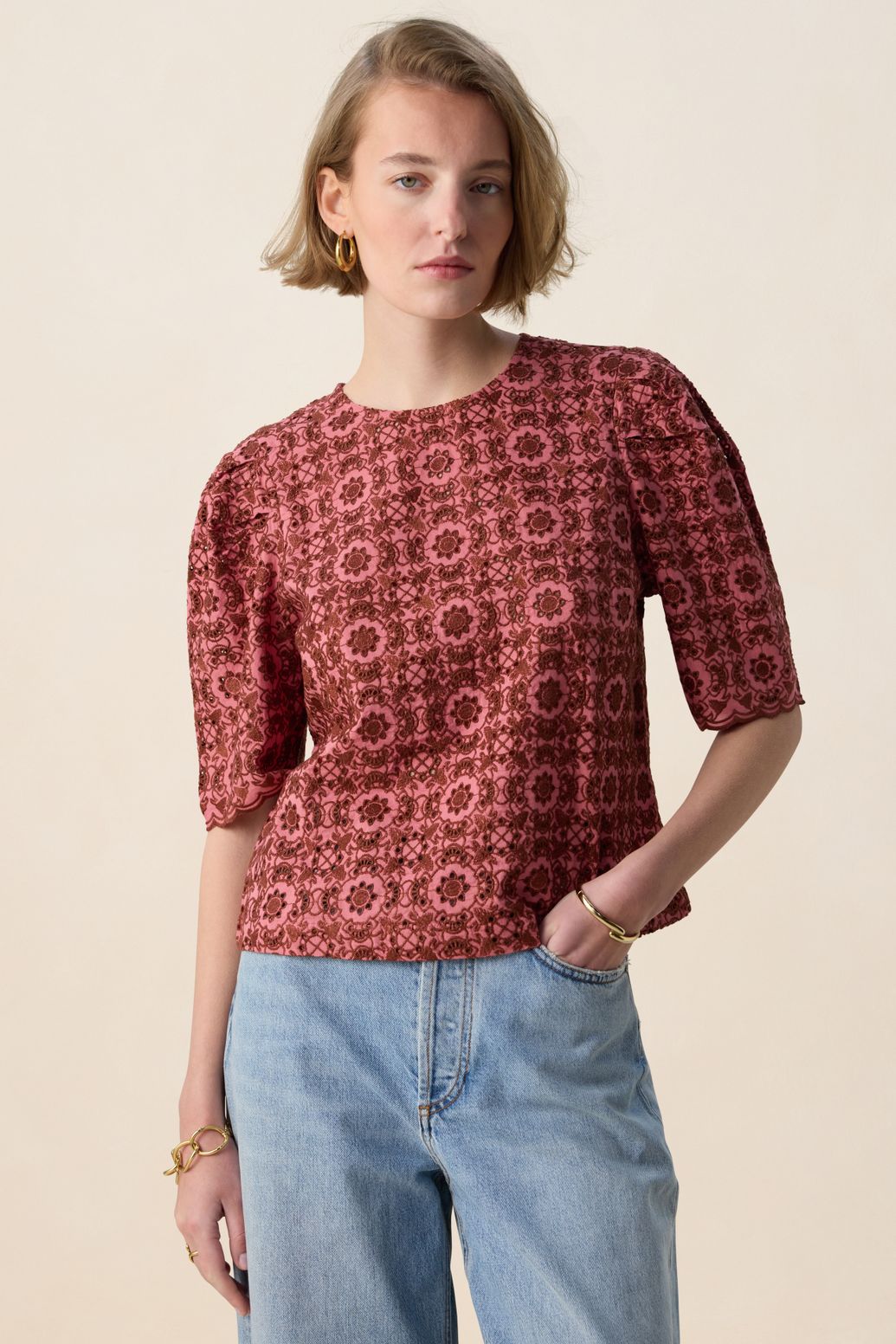 Top avec broderies - rose foncé