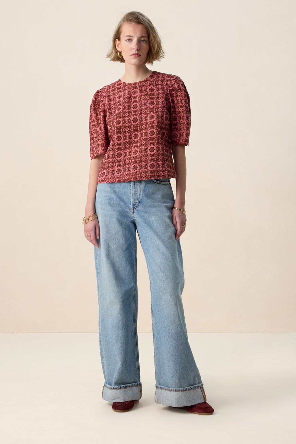 Top avec broderies - rose foncé