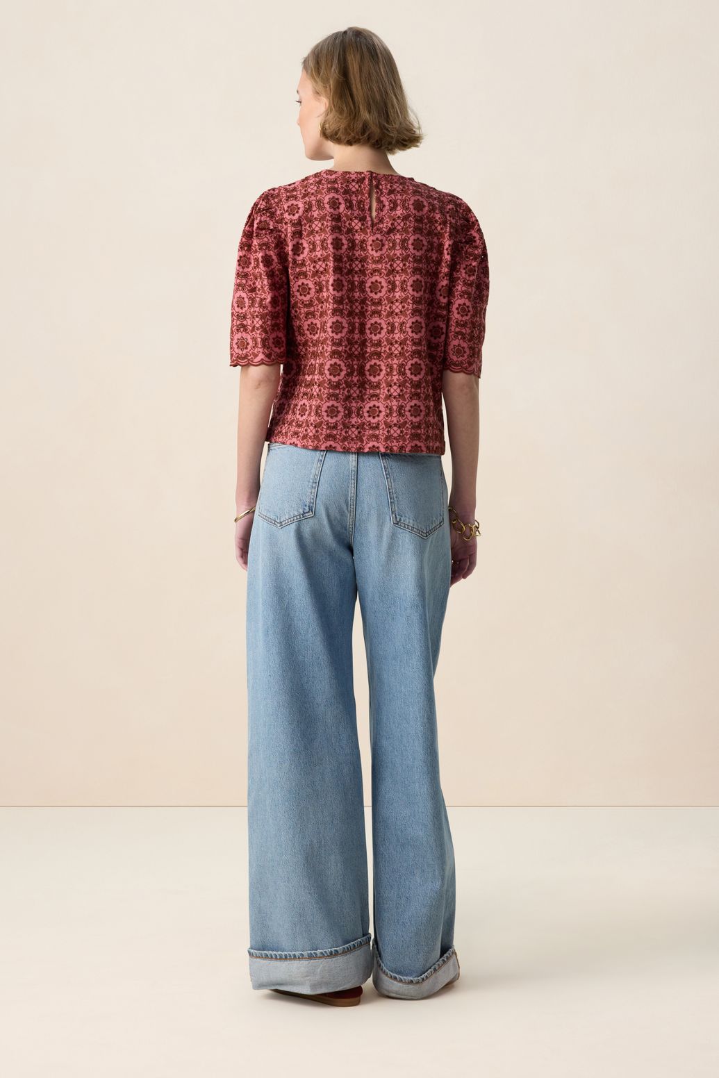 Top avec broderies - rose foncé