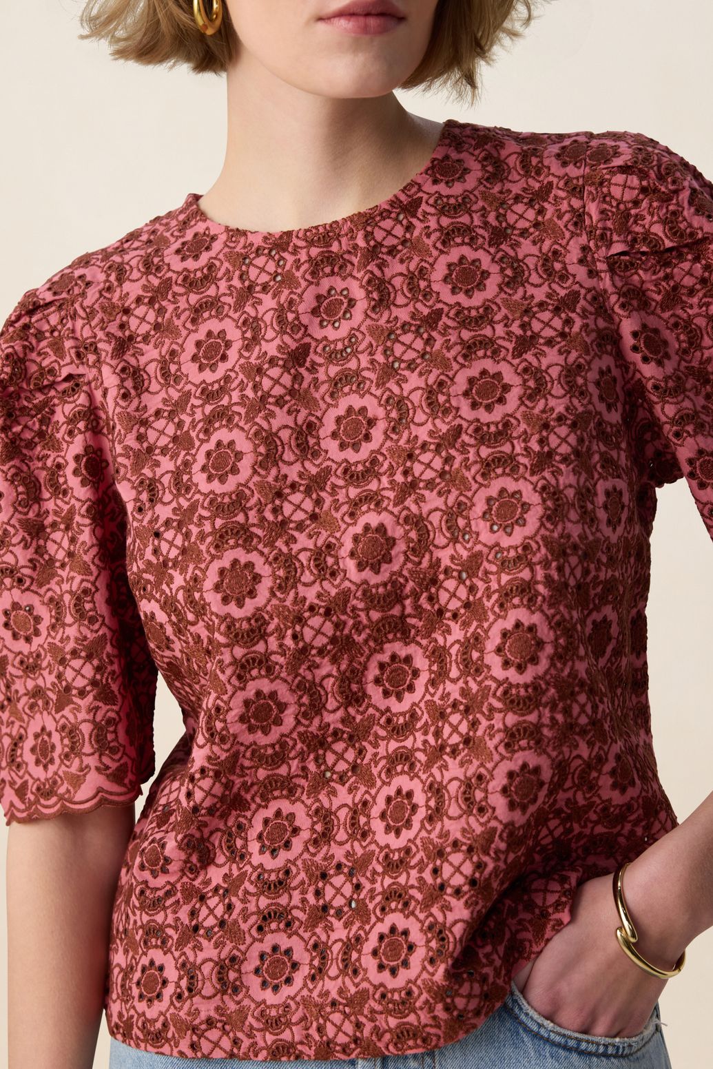 Top avec broderies - rose foncé