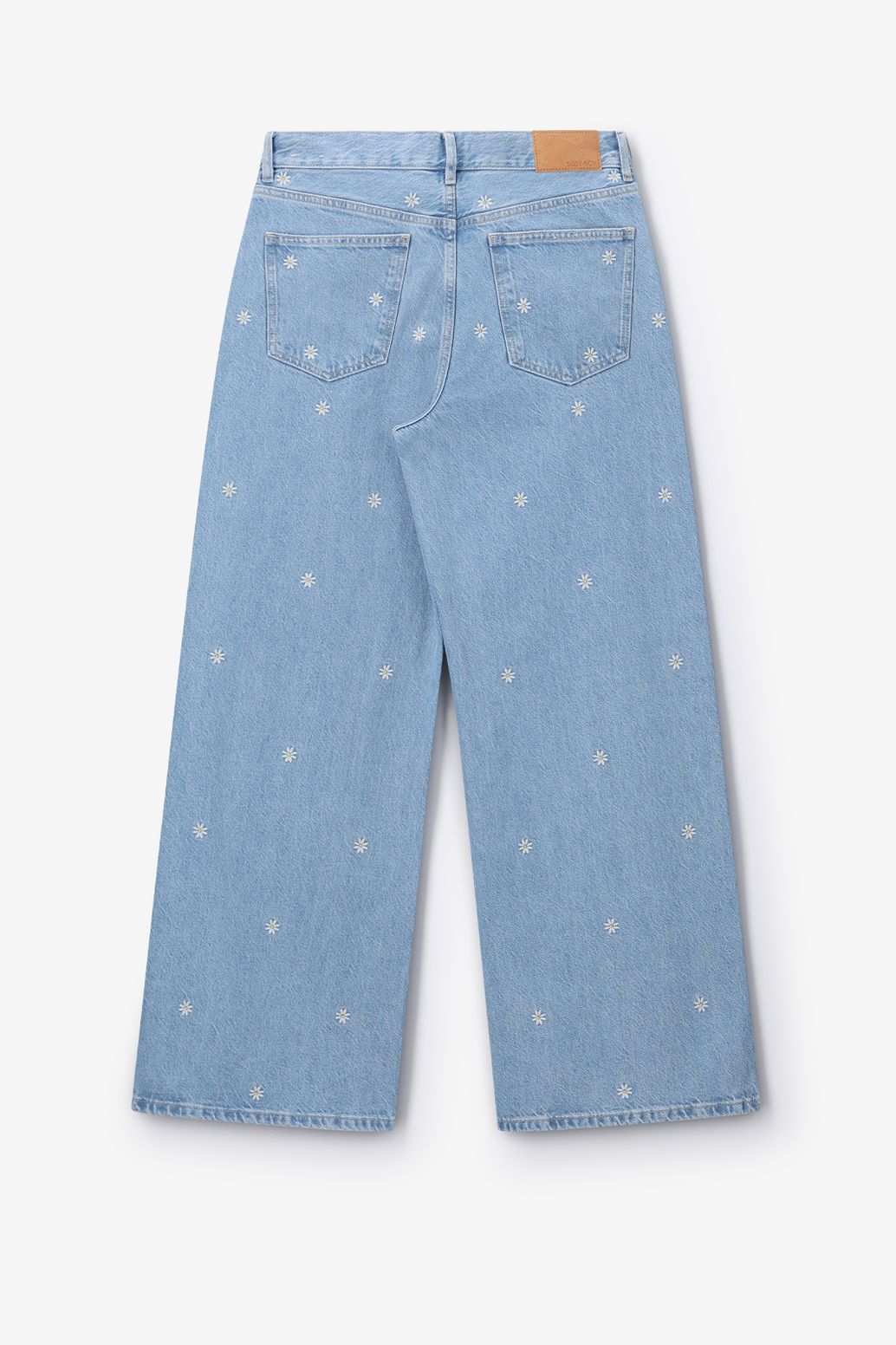 High Rise Jeans mit Blumenstickerei - blau