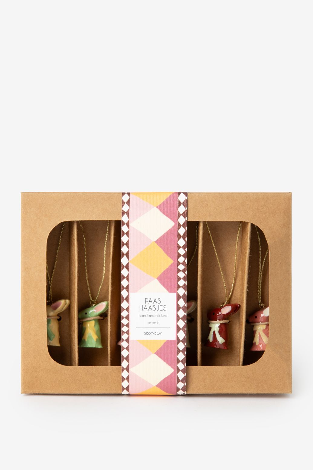 Multicolour handbeschilderde paashangers set van 6