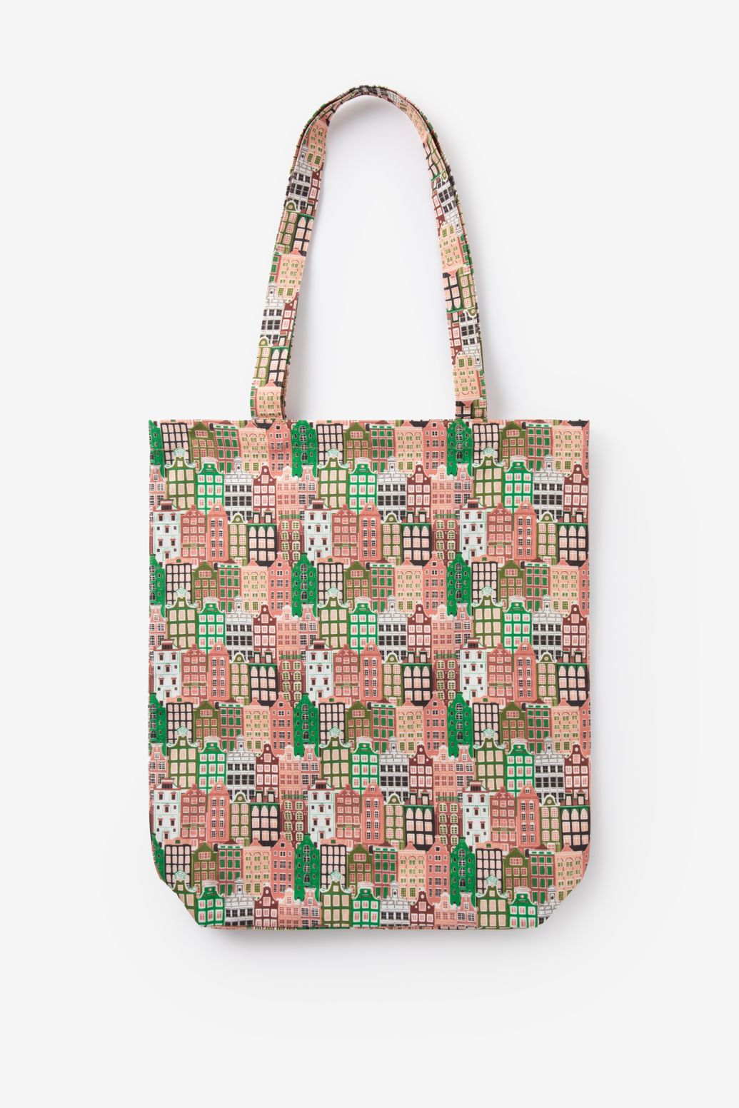 Multicolour canvas shopper met grachtenpanden