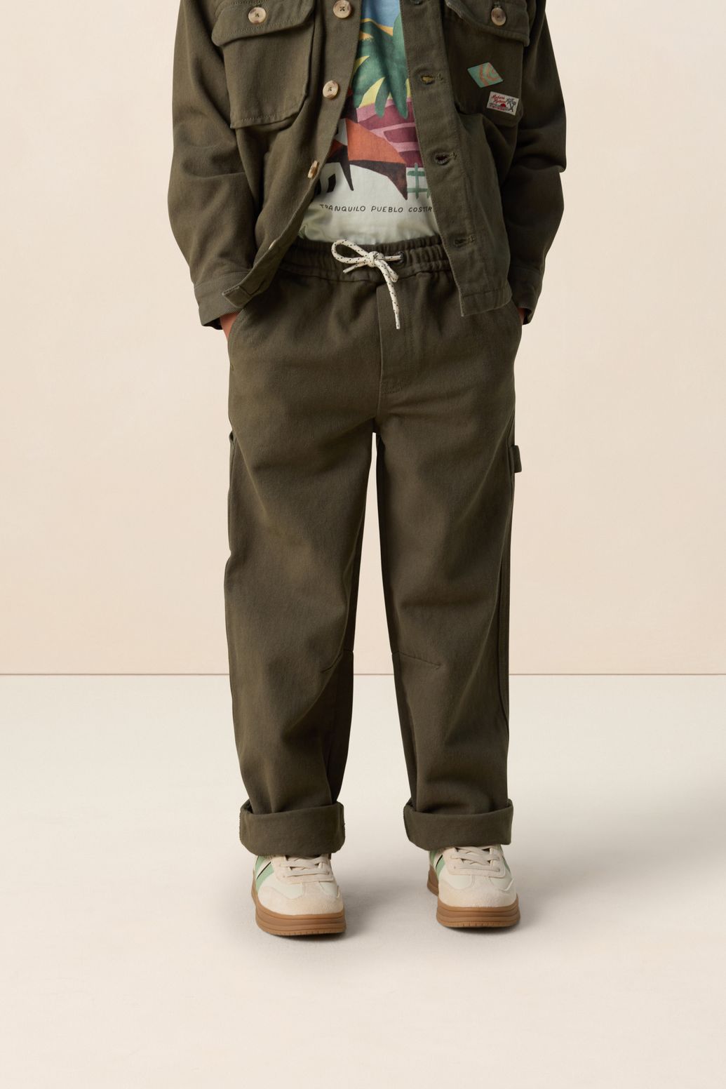 Donkergroene pull on broek