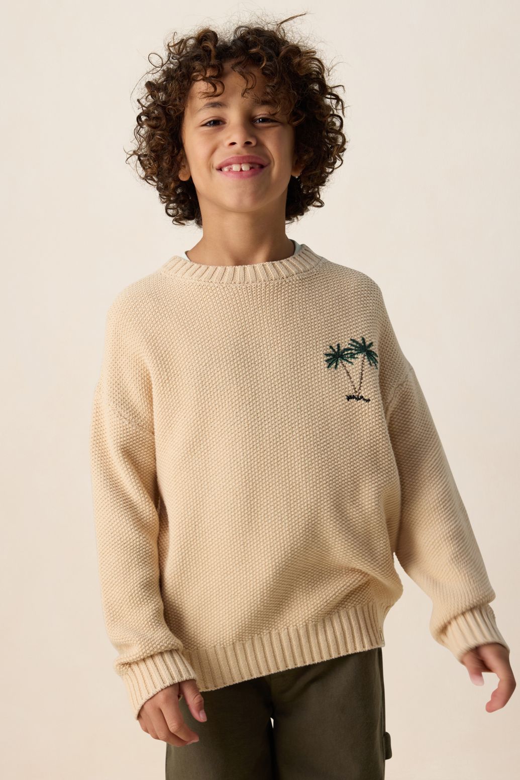 Crewneck-Pullover mit Stickerei - beige