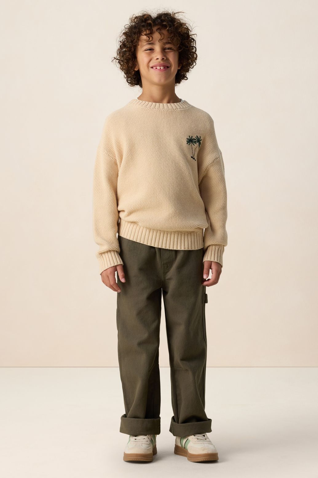 Crewneck-Pullover mit Stickerei - beige