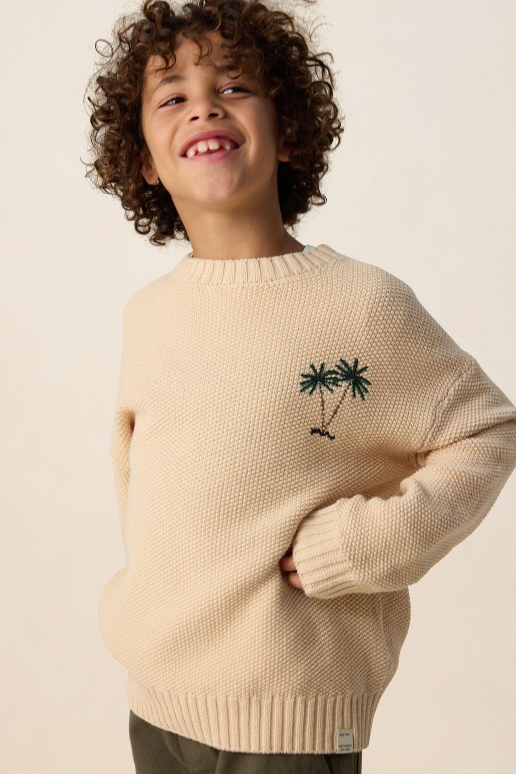 Beige gebreide crewneck met embroidery