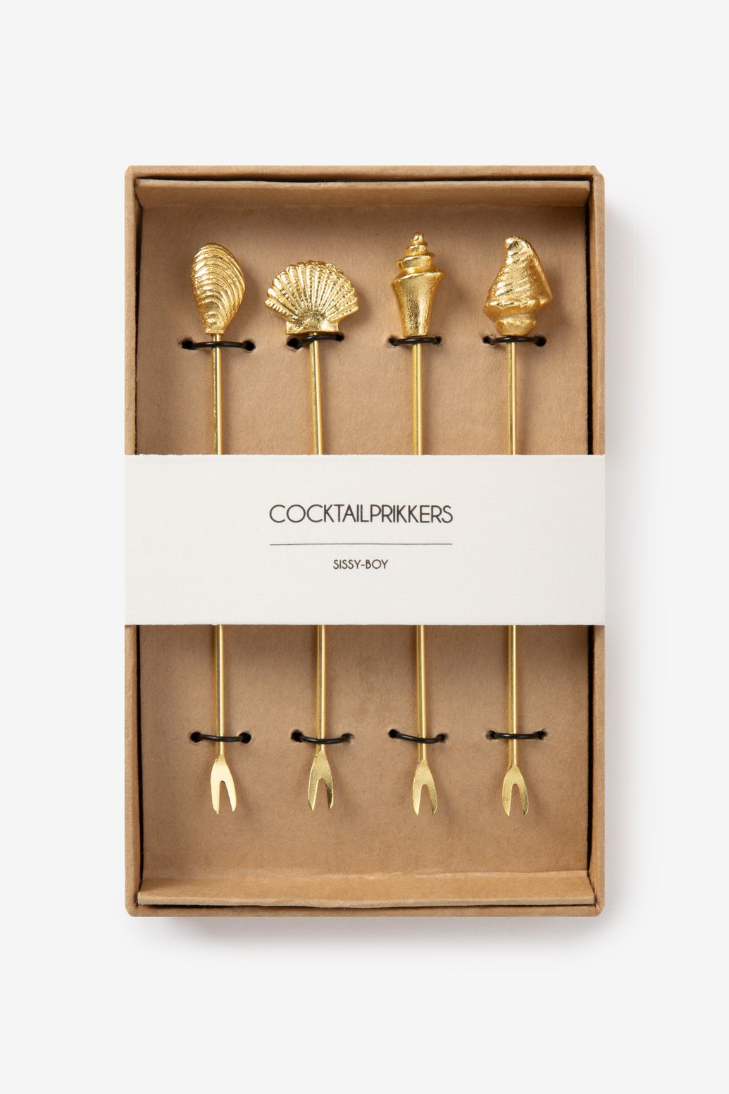 Goudkleurige prikkers met schelpen