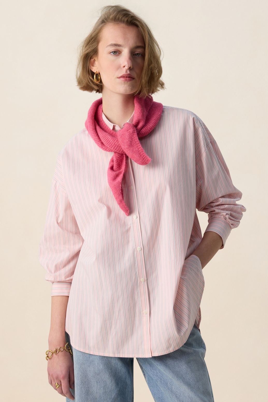 Gestreifte Oversize-Bluse - hellrosa