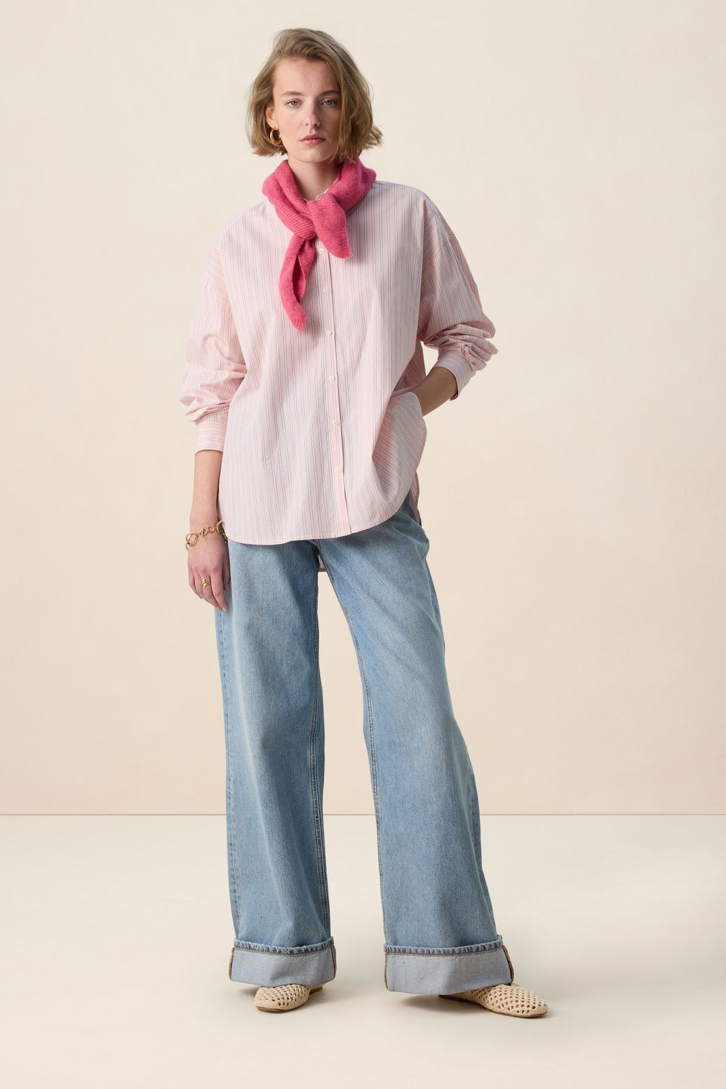 Gestreifte Oversize-Bluse - hellrosa