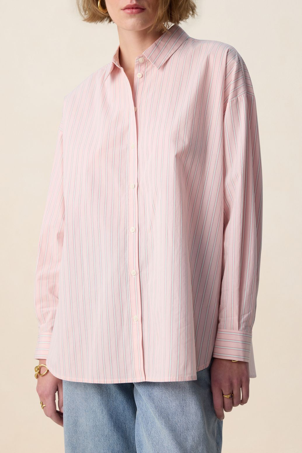 Gestreifte Oversize-Bluse - hellrosa