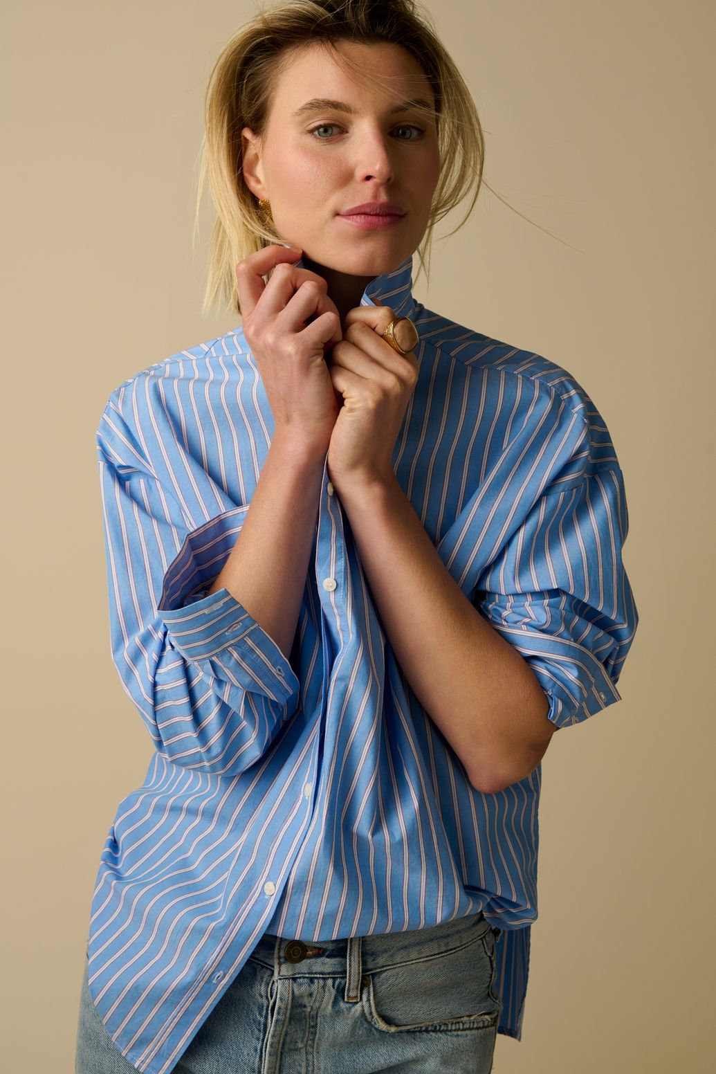 Blauwe gestreepte blouse