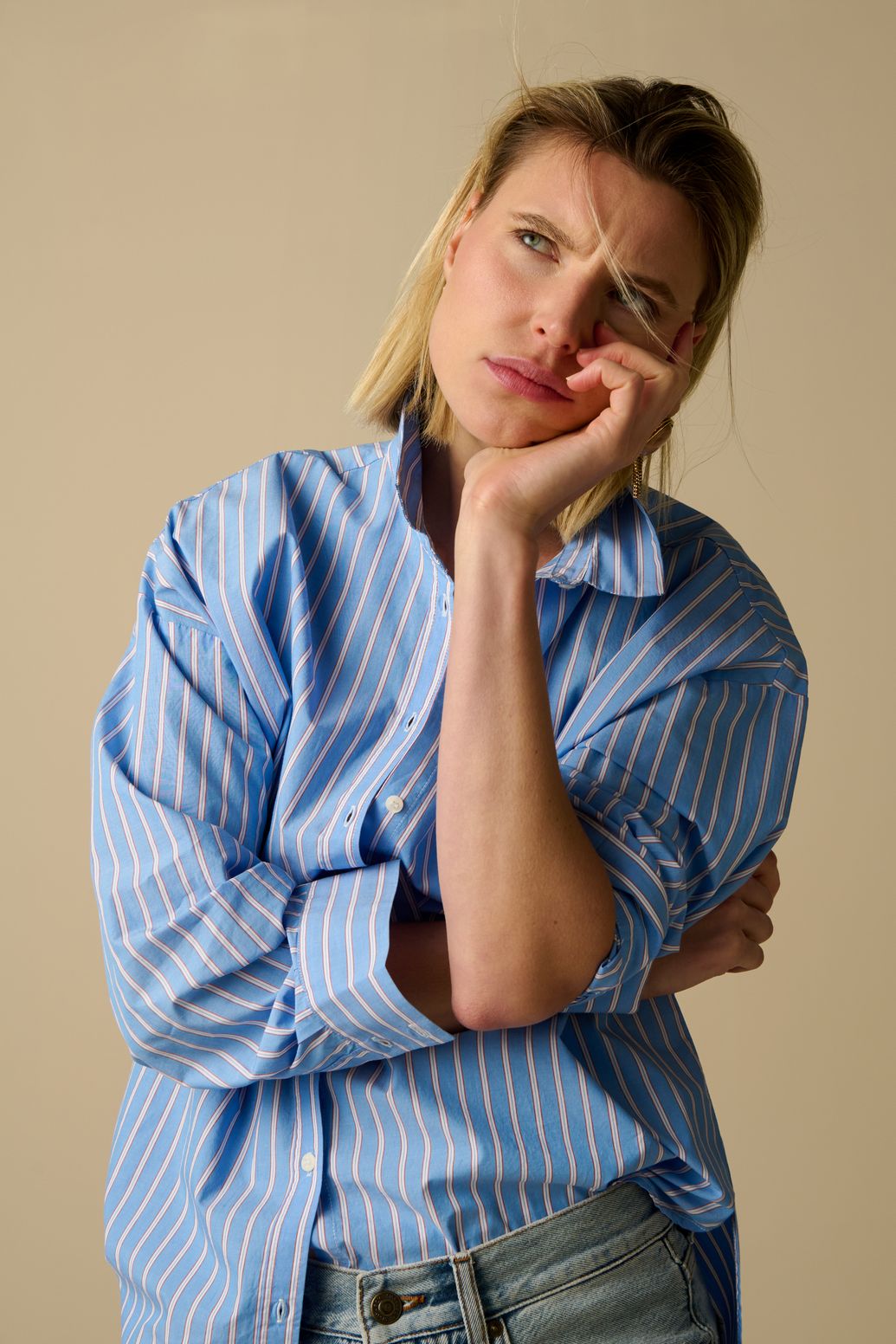 Blauwe gestreepte blouse