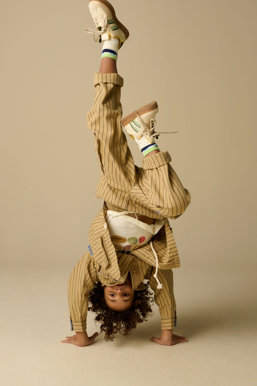 Lichtbruin gestreepte pull on broek