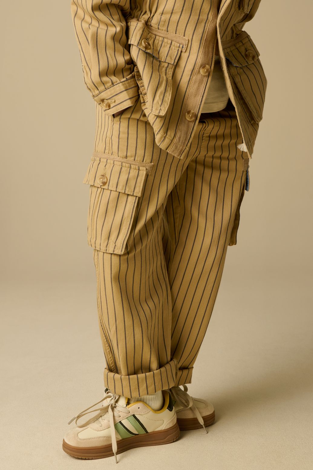 Lichtbruin gestreepte pull on broek