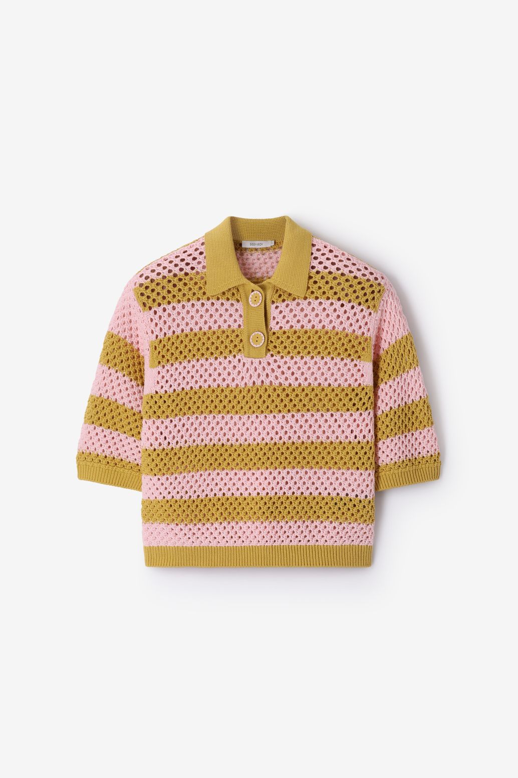 Gele gebreide polo met strepen