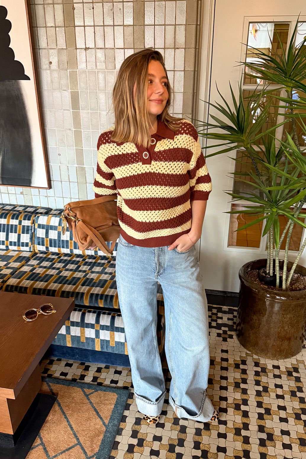 Donkerrode gebreide polo