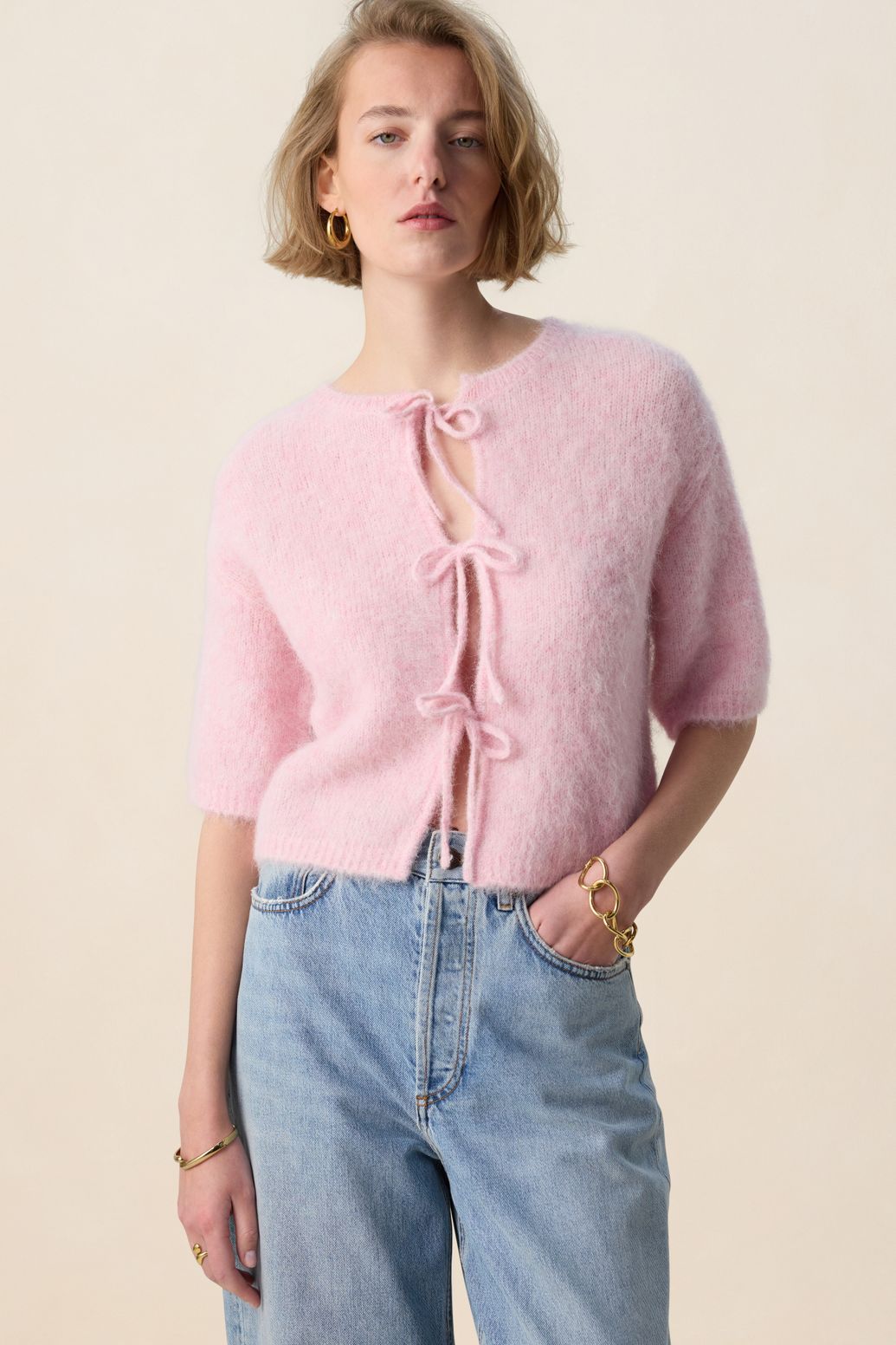 Gilet avec liens à nouer - rose clair