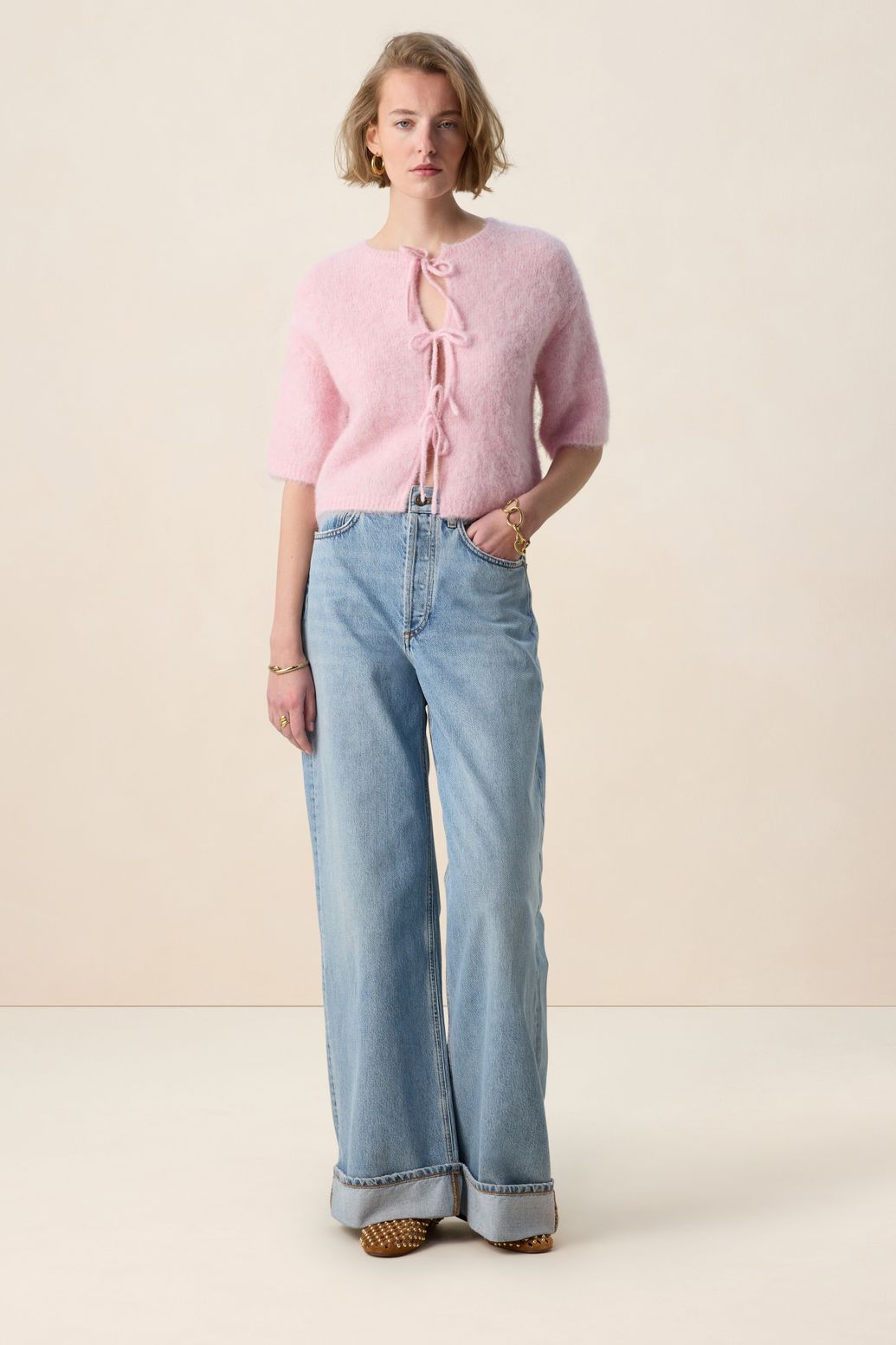 Gilet avec liens à nouer - rose clair