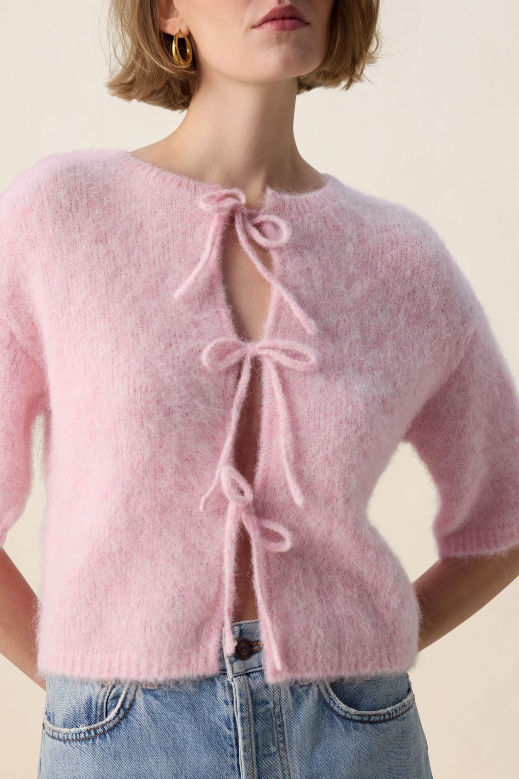 Gilet avec liens à nouer - rose clair