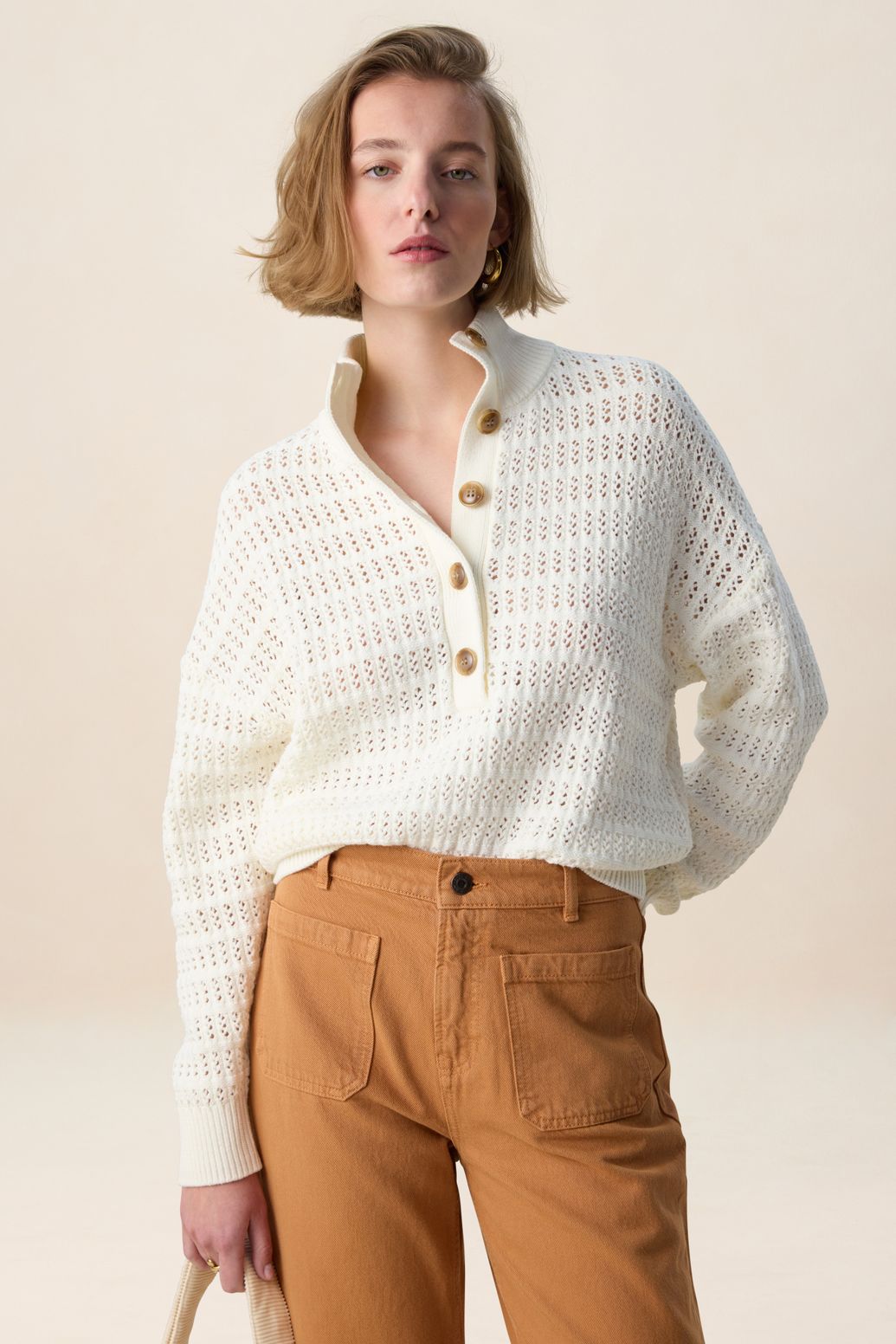 Witte opengewerkte trui