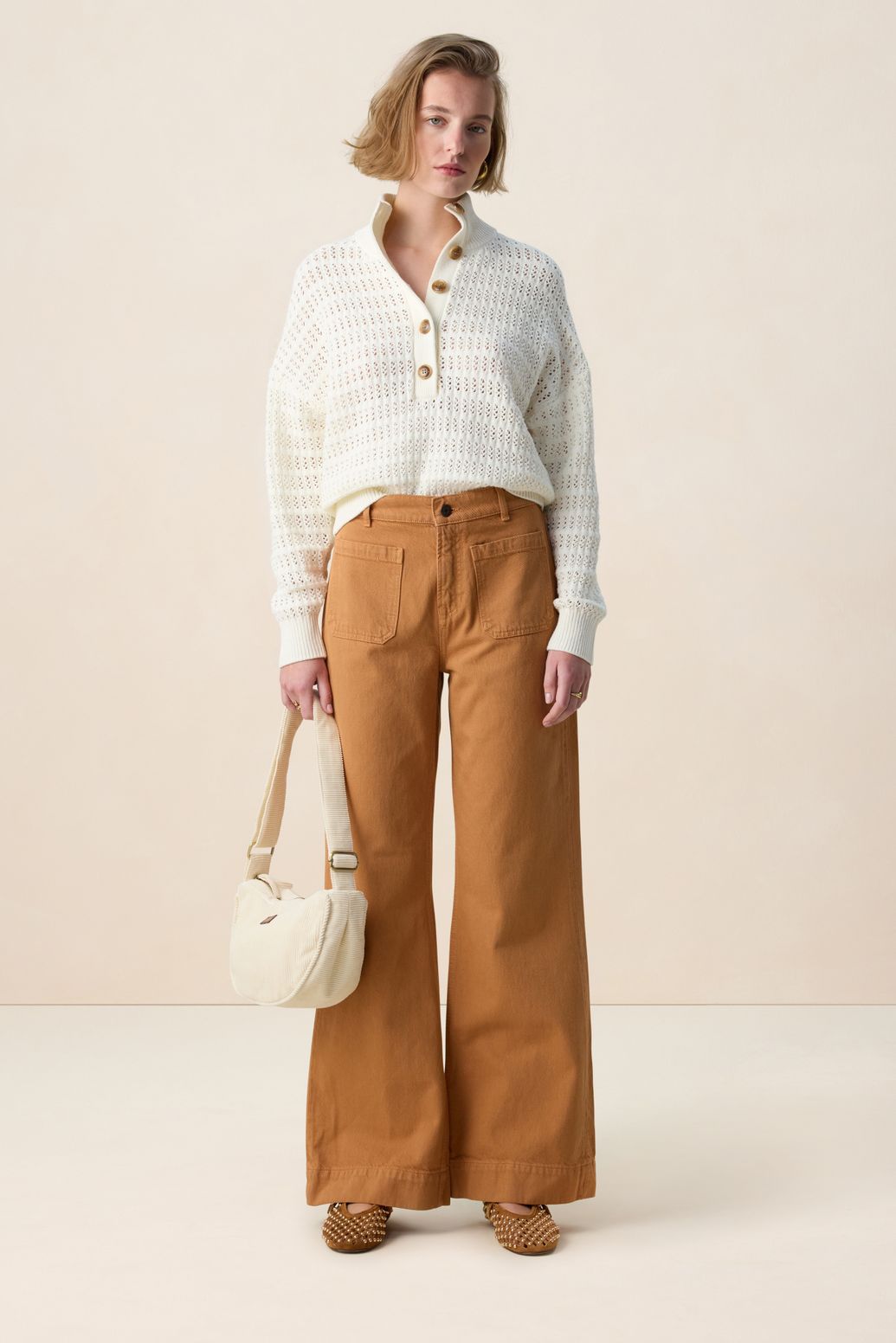 Witte opengewerkte trui