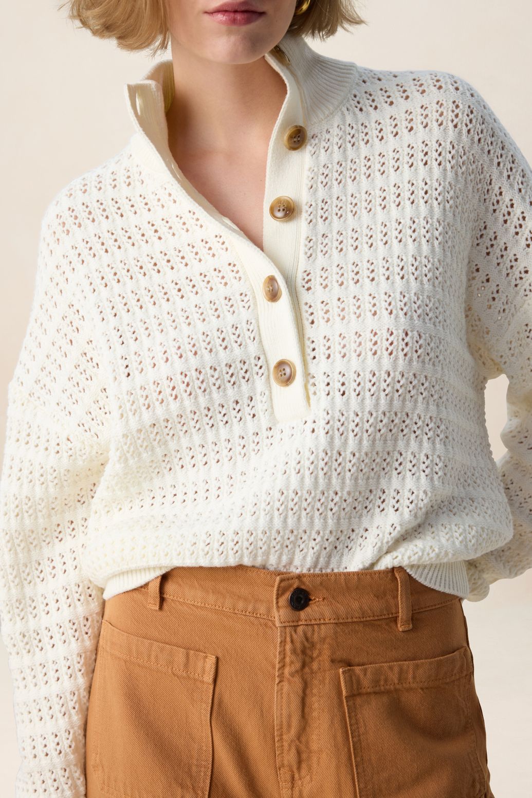 Witte opengewerkte trui