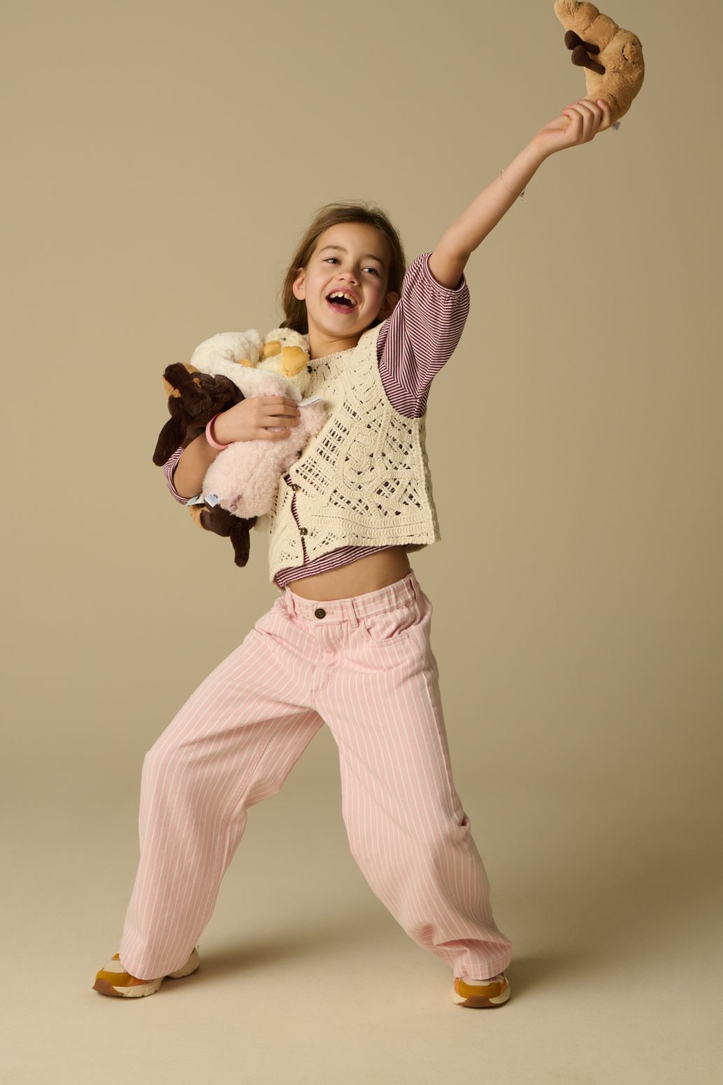 Weite gestreifte Jeans - rosa