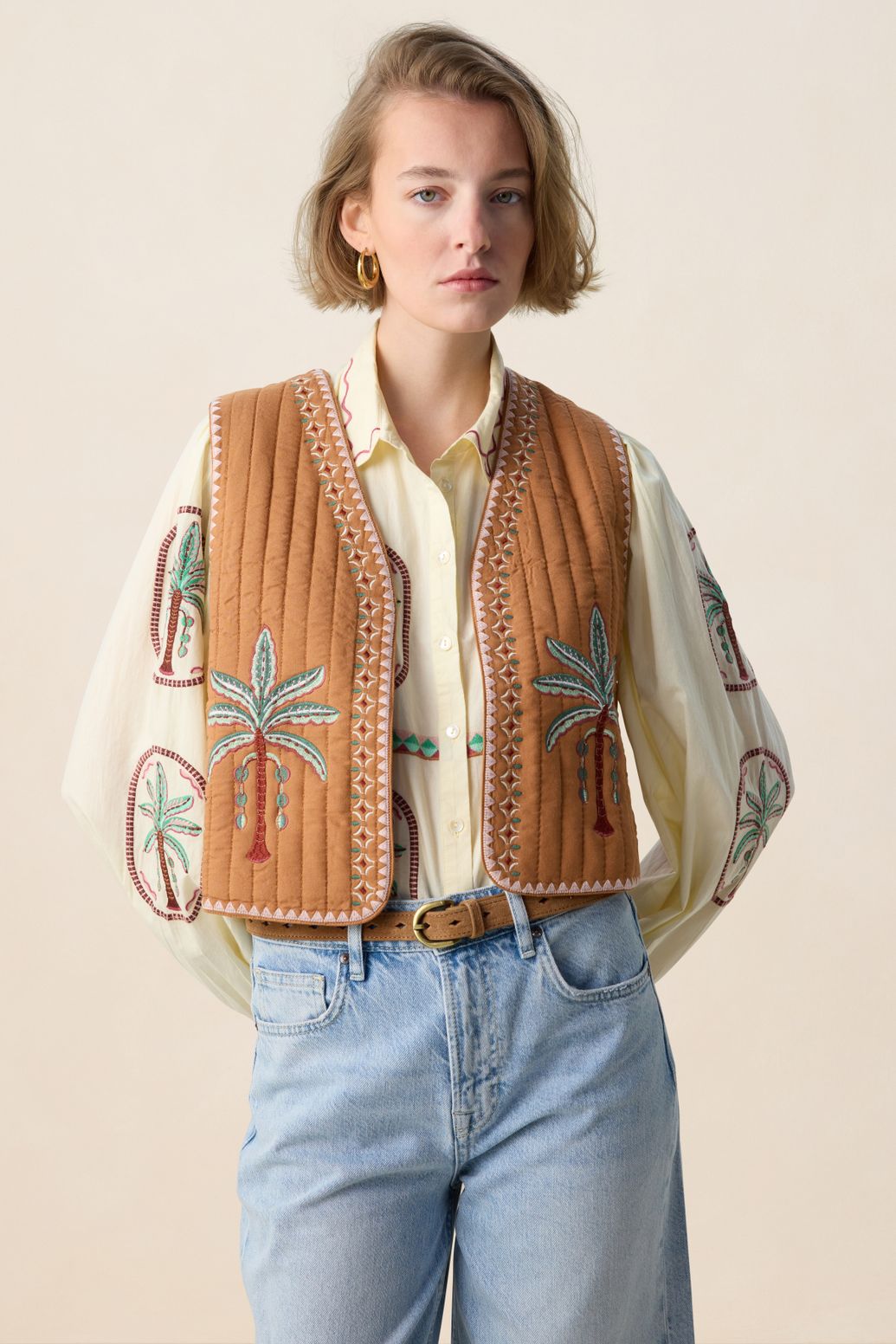 Bruin gilet met embroidery