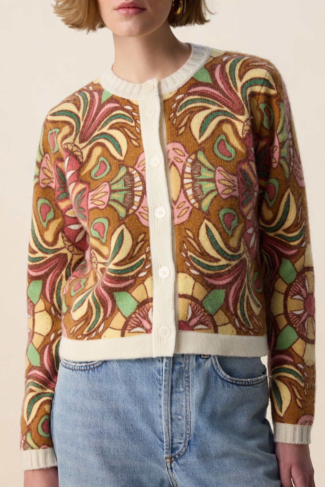 Bruin vest met mozaïek print