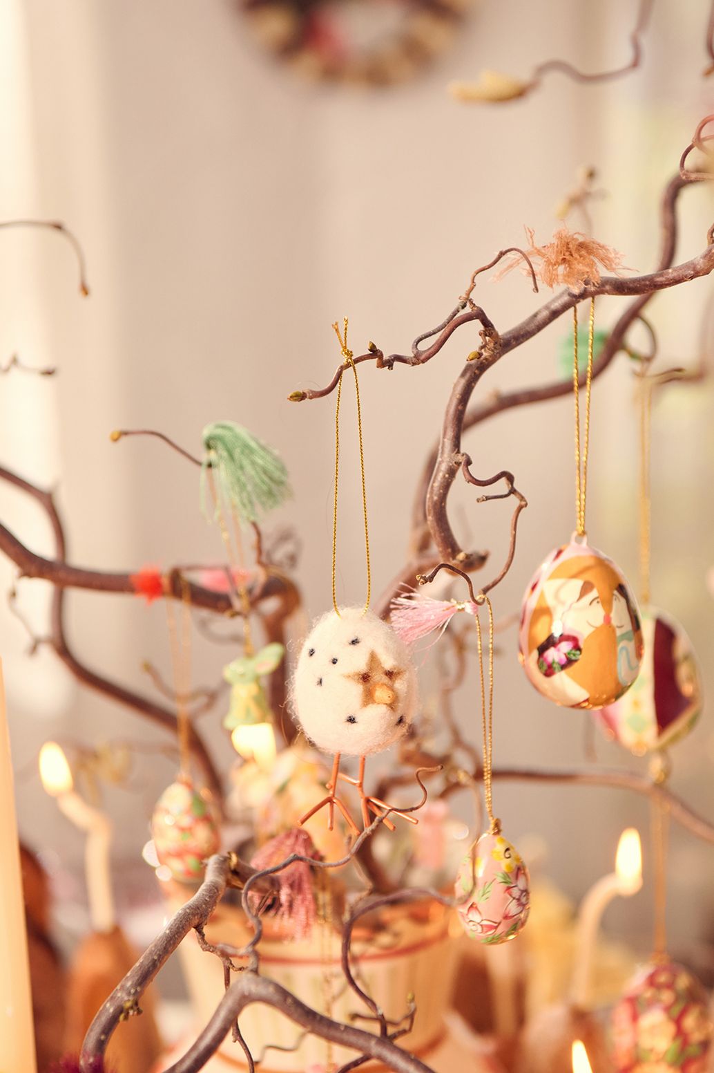 Multicolour vilten kuiken paasornament