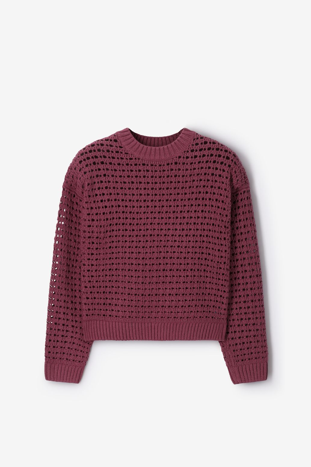 Donkerroze gebreide trui
