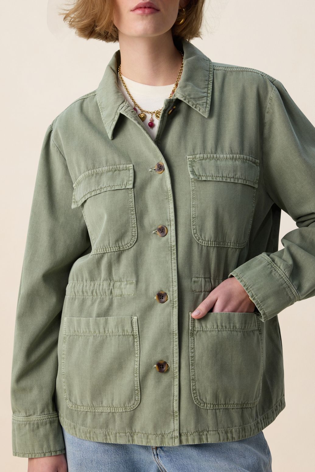 Jacke mit aufgenähten Taschen - dunkelgrün