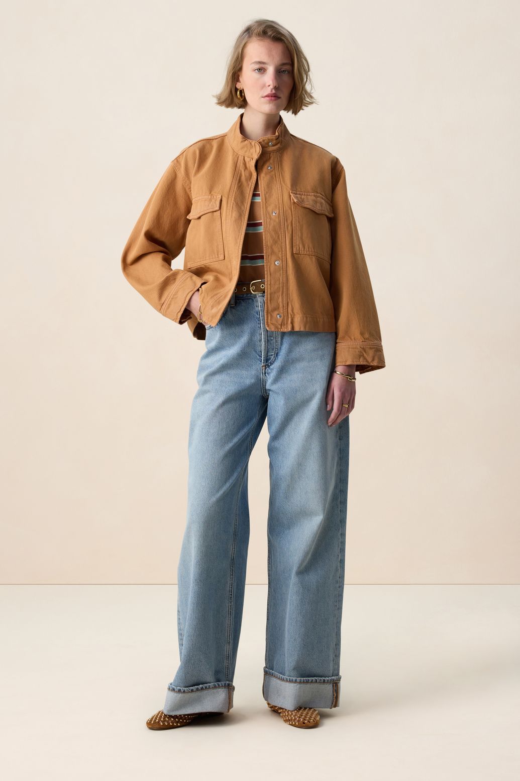 Bruin jack met opgestikte zakken