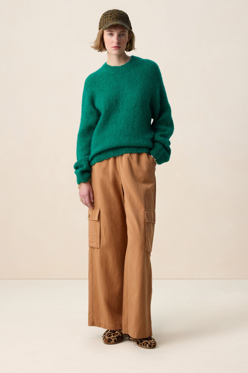 Bruine wide leg broek met opgestikte zakken