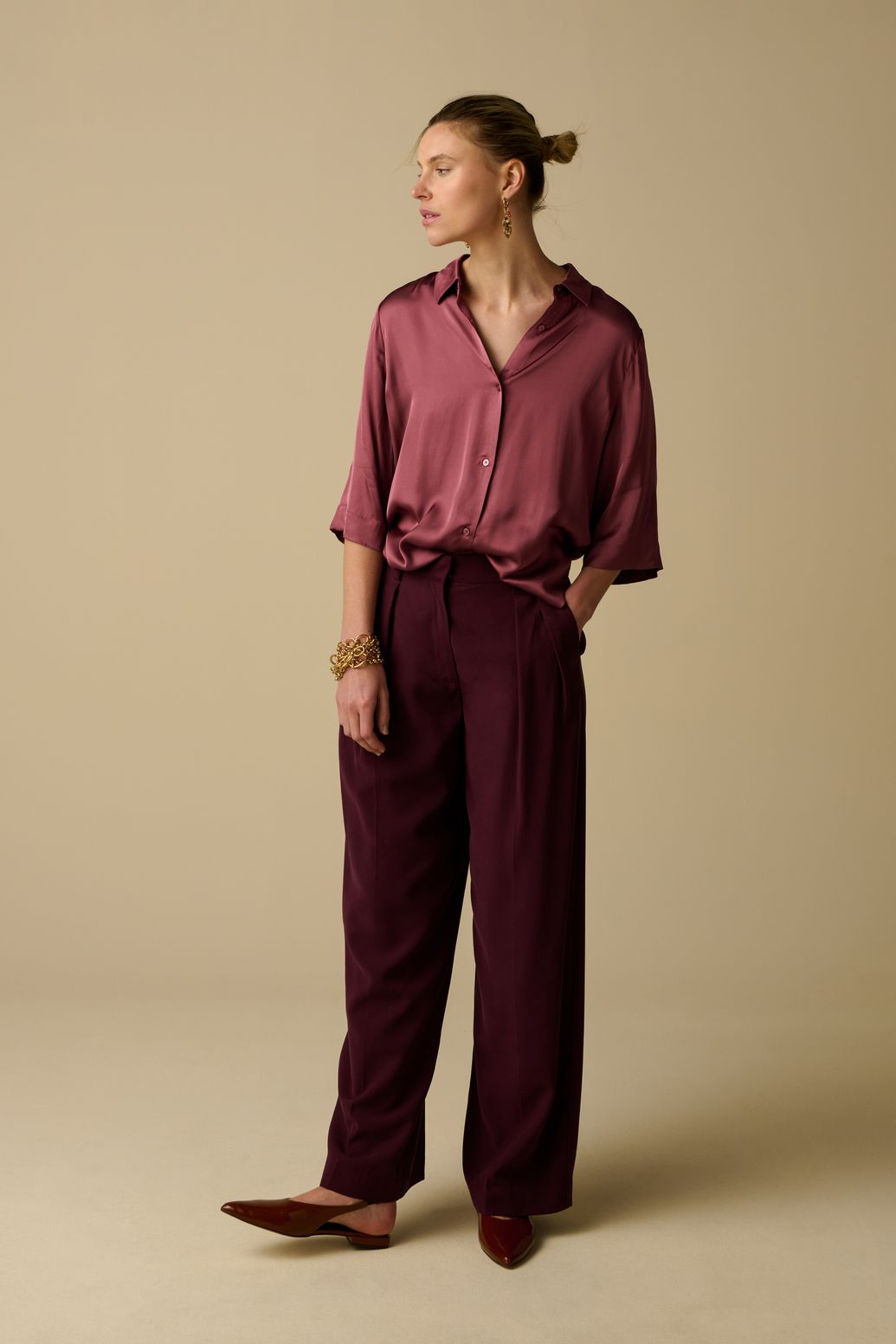 Kastige Bluse - dunkelrosa