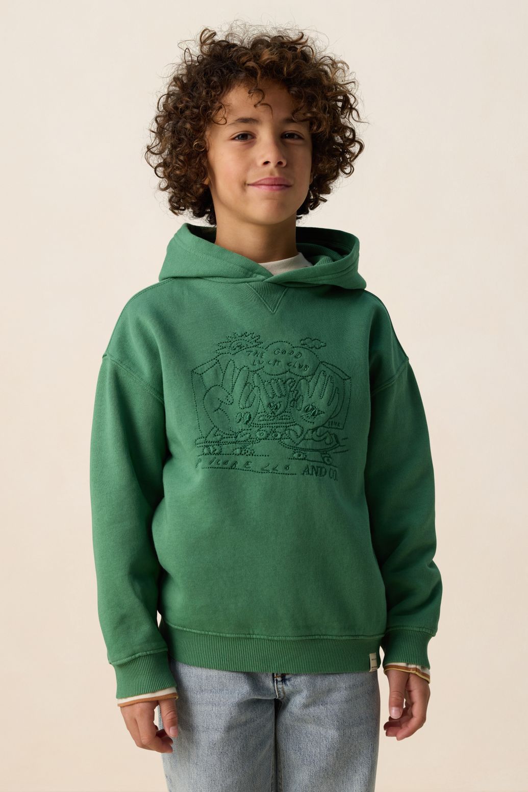 Donkergroene hoodie met embroidery