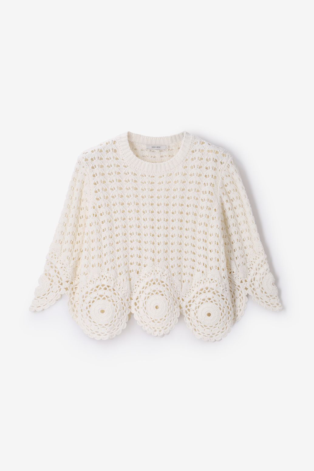 Witte crochet trui