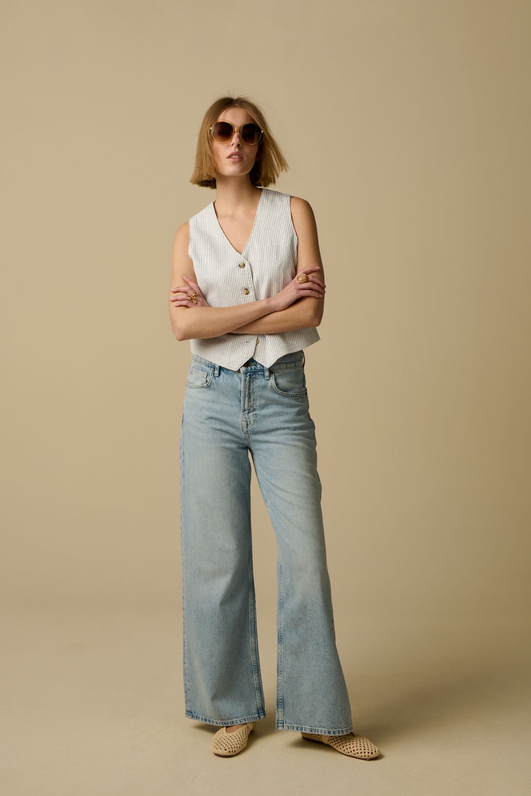 Blauwe mid waist wide leg jeans