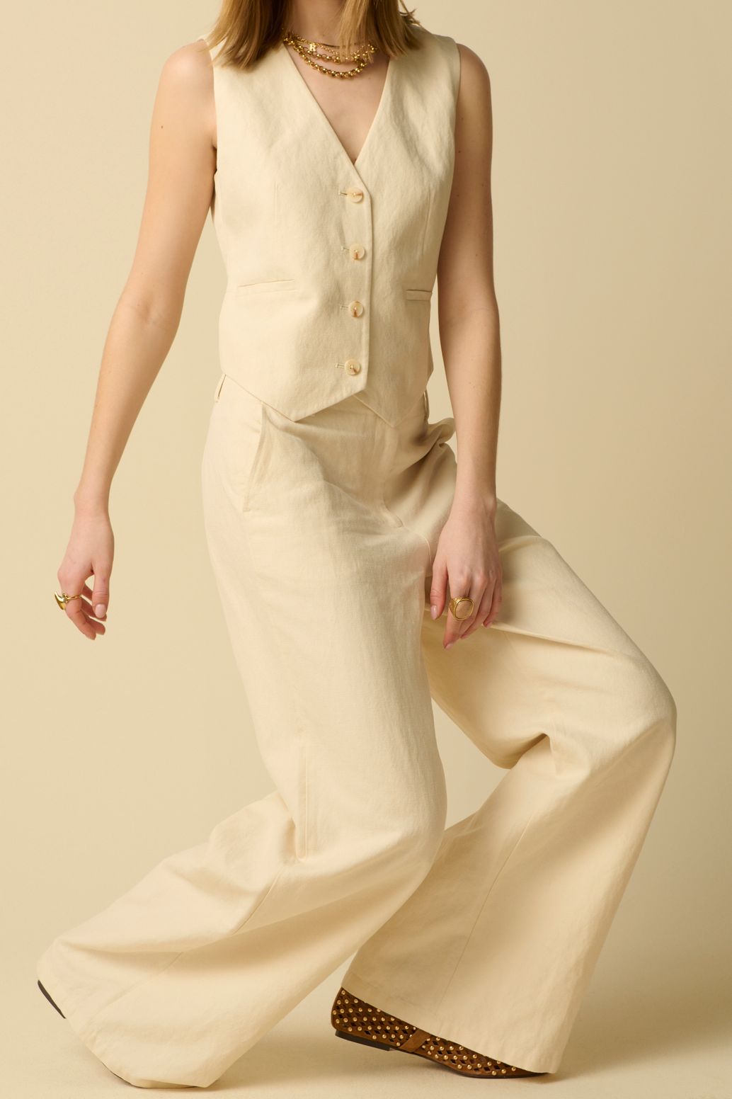 Witte high waist wide leg broek