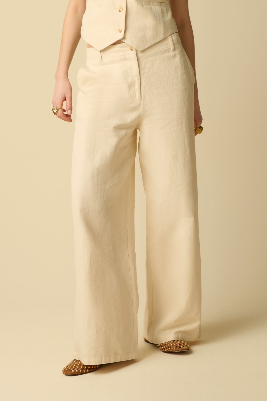 Witte high waist wide leg broek
