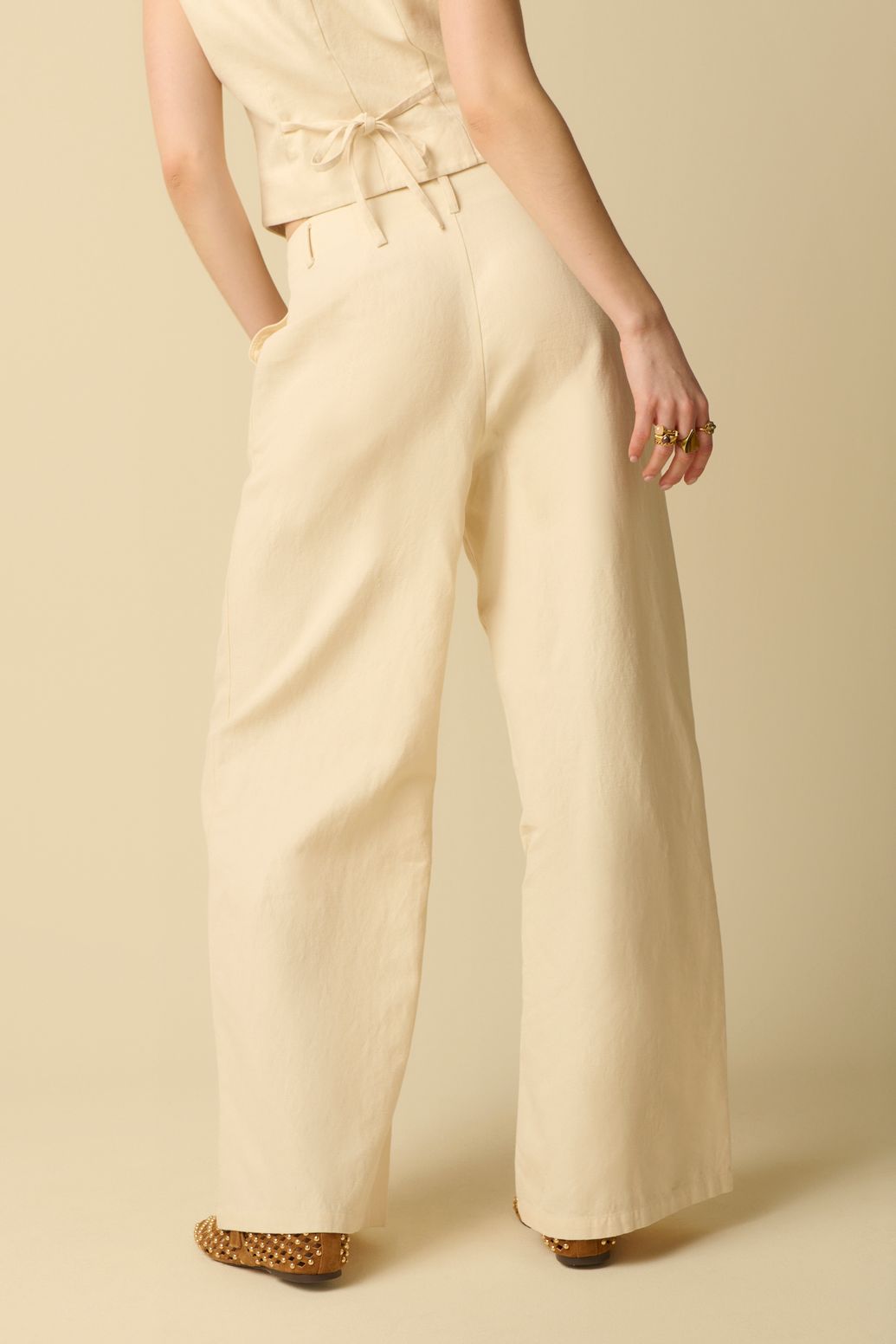 Witte high waist wide leg broek
