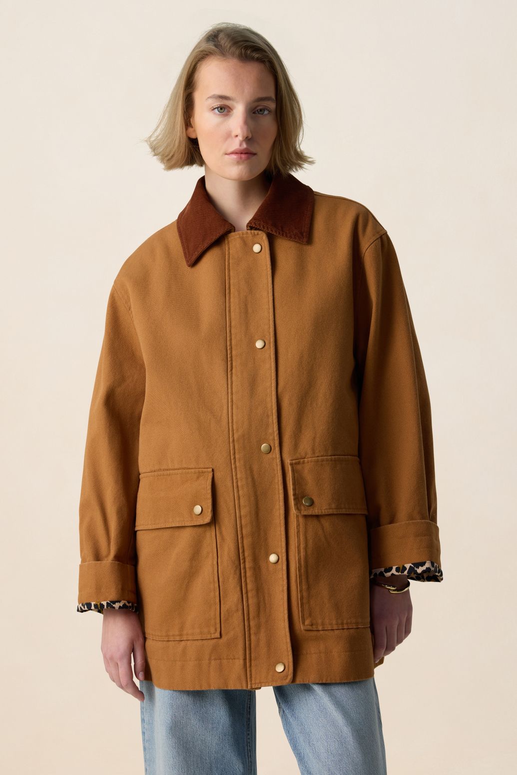 Veste avec col en velours côtelé - marron