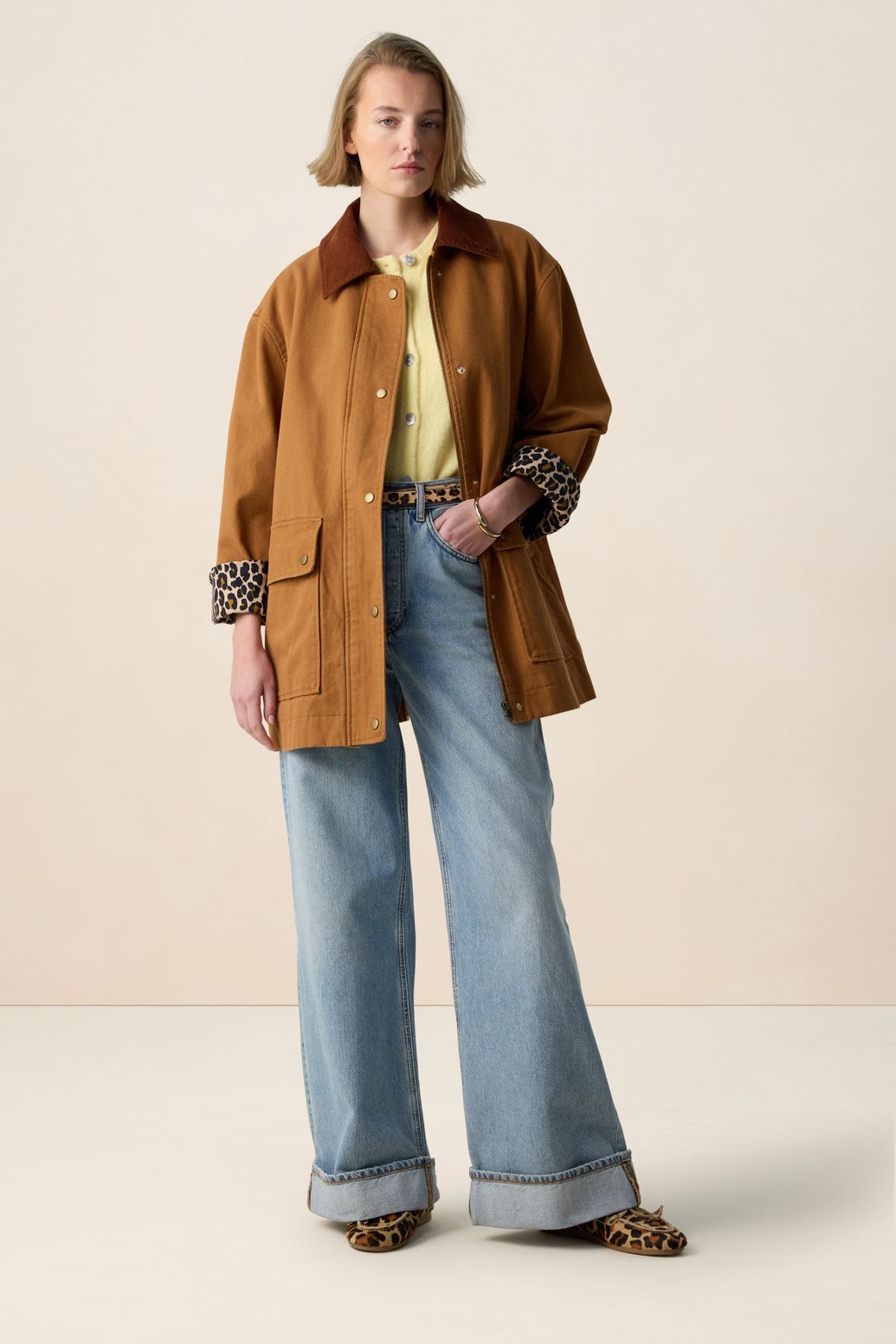 Veste avec col en velours côtelé - marron