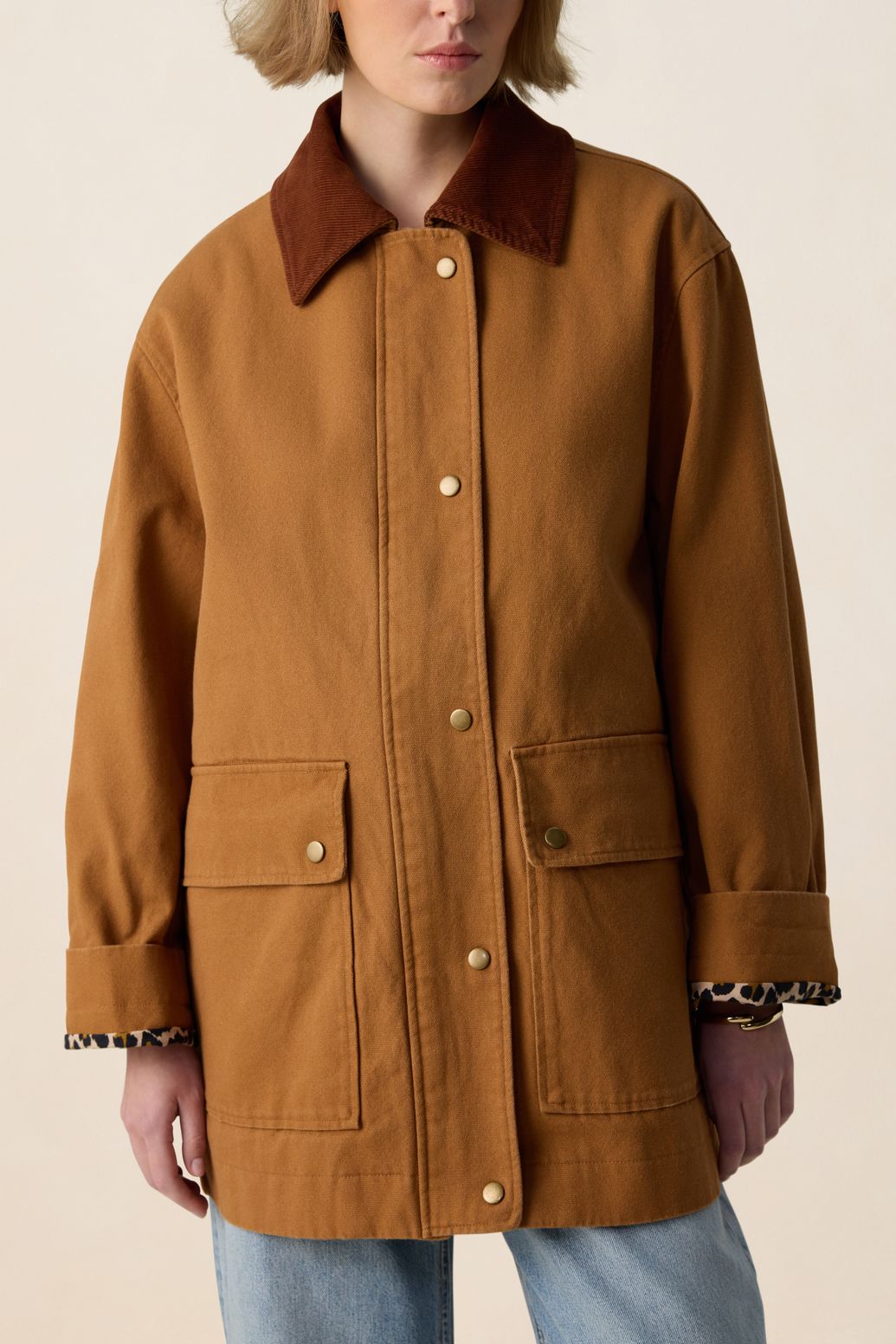 Veste avec col en velours côtelé - marron