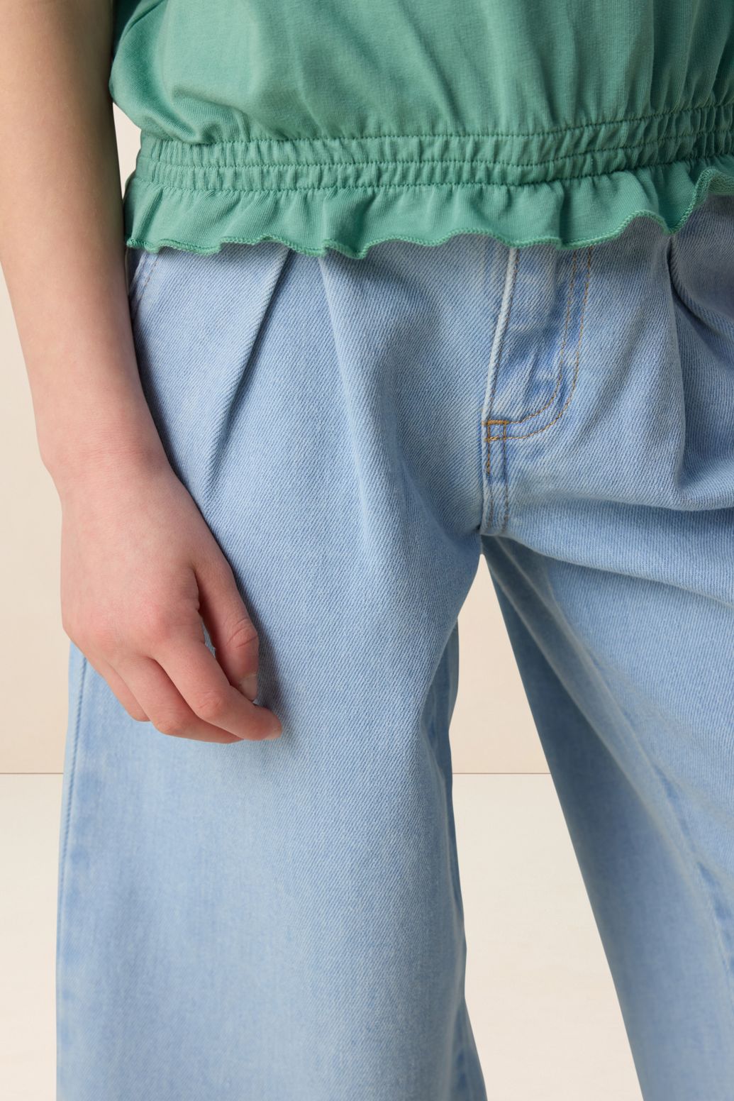 Lichtblauw wide leg geplooide jeans